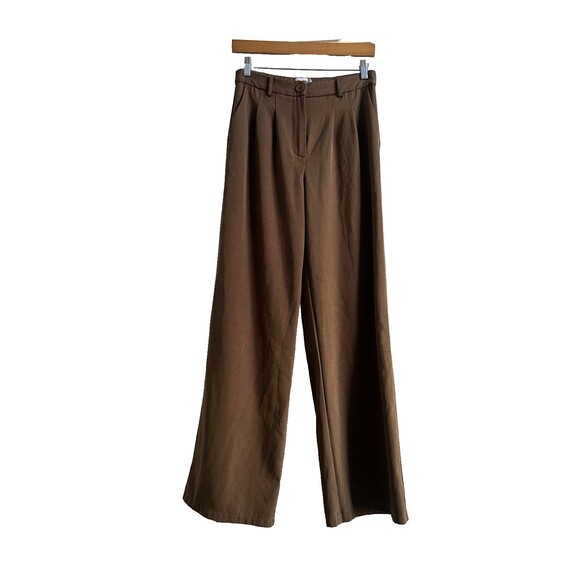 Tailored Wide Leg Brown Pants Pleated Front Archer Pants High Waist Size 8 - Picture 3 of 6